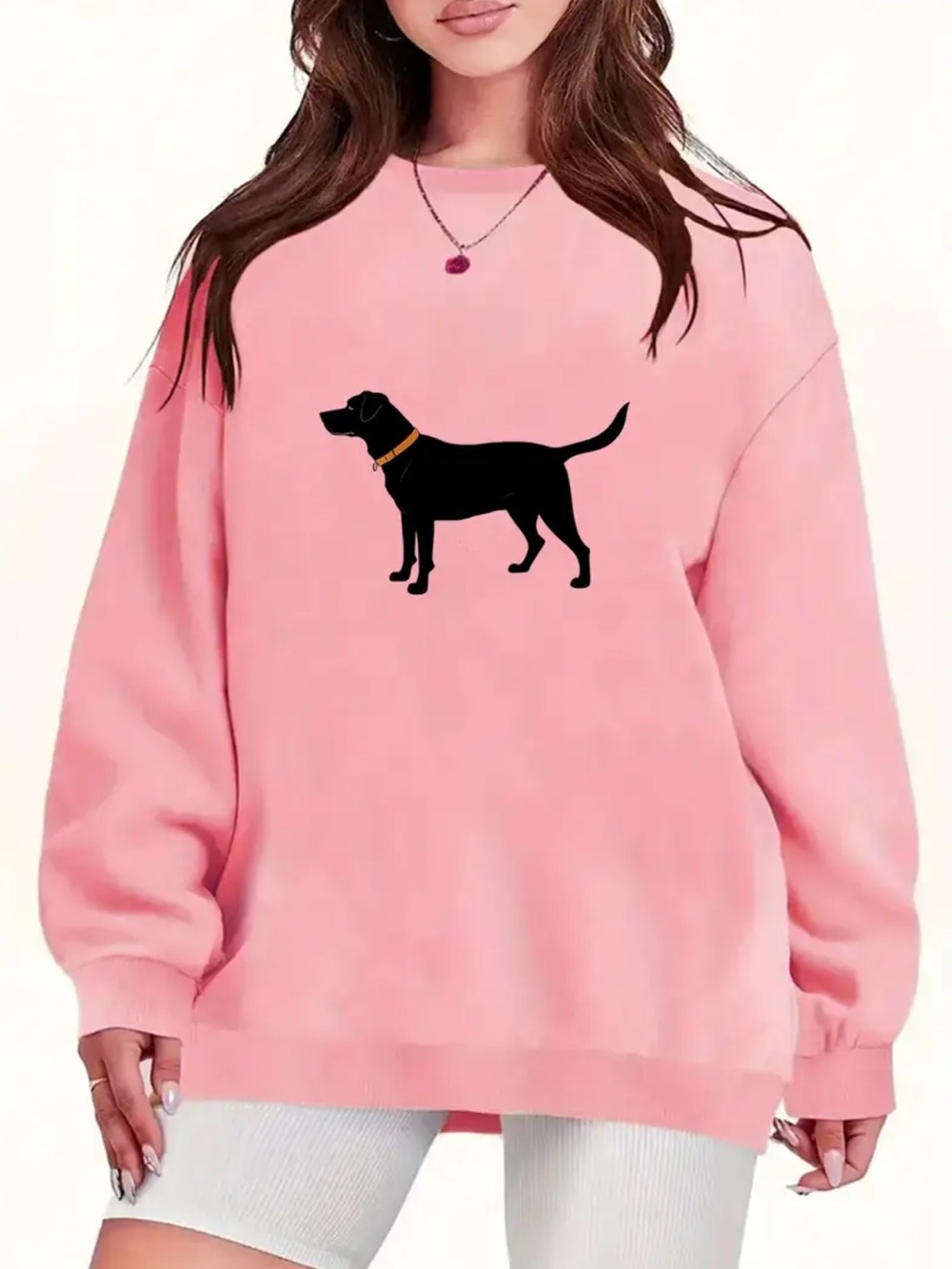 SHEIN Black Dog Graphic Pullover Sweatshirt in Pink Size Large